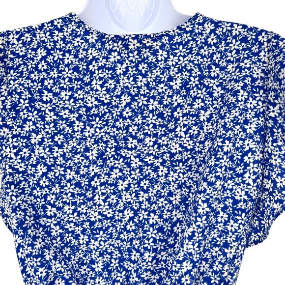 Monteau Floral Ruffle Sleeve Wrap Peplum Blouse Blue White Size Small - Picture 7 of 11